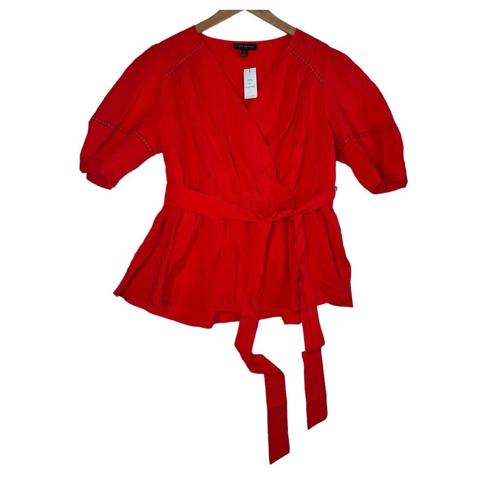 Lane Bryant Illusion Collection Textured Crossover Belted Blouse Red size 24